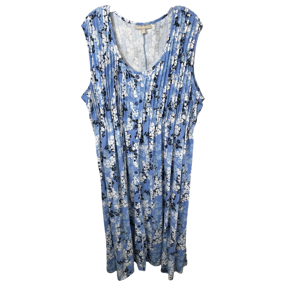 Woman Within Plus Size 2XP Maxi Dress 26/28 Blue‎ Floral Pleated Sleeveless 1427